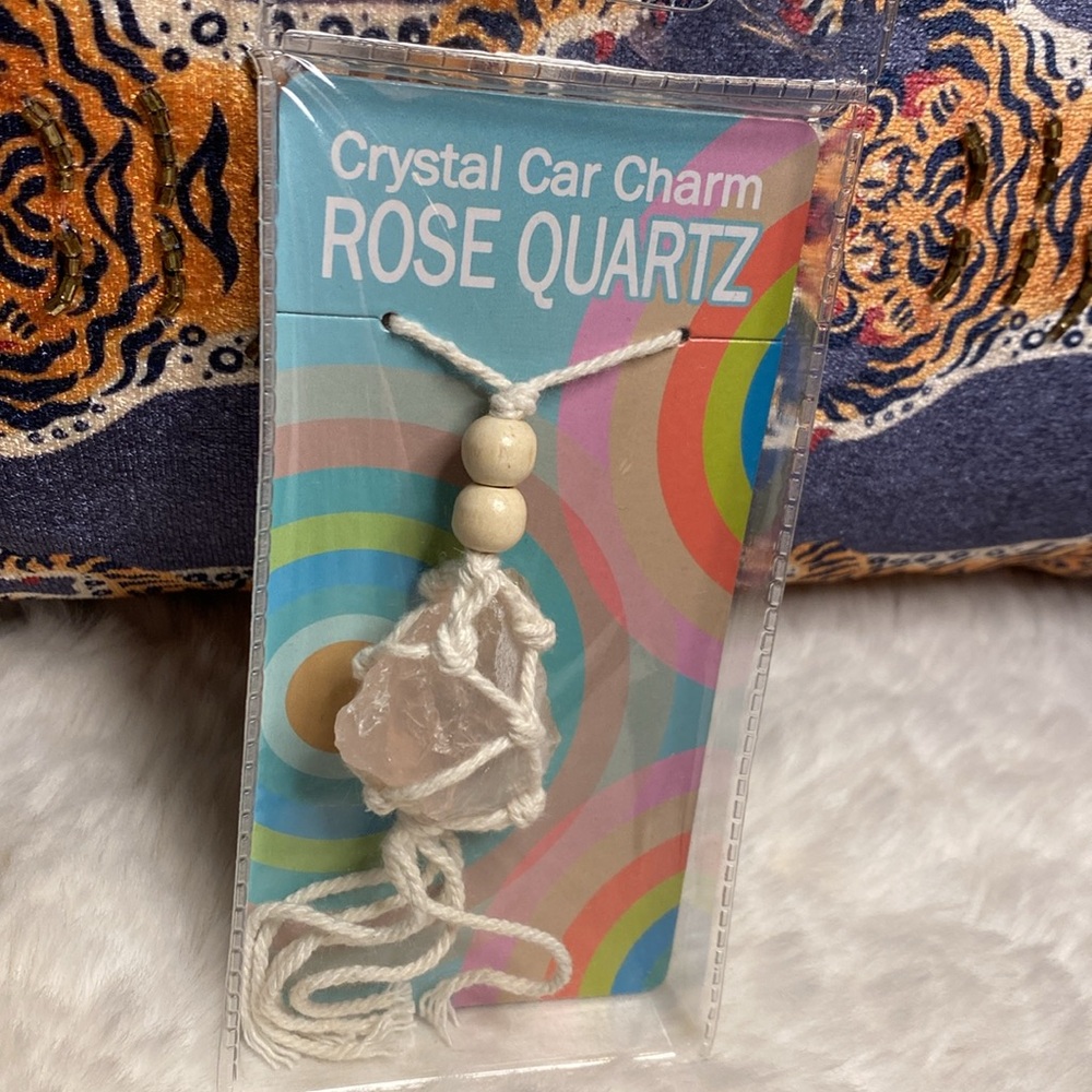 Crystal Car Charm Raw Rose Quartz